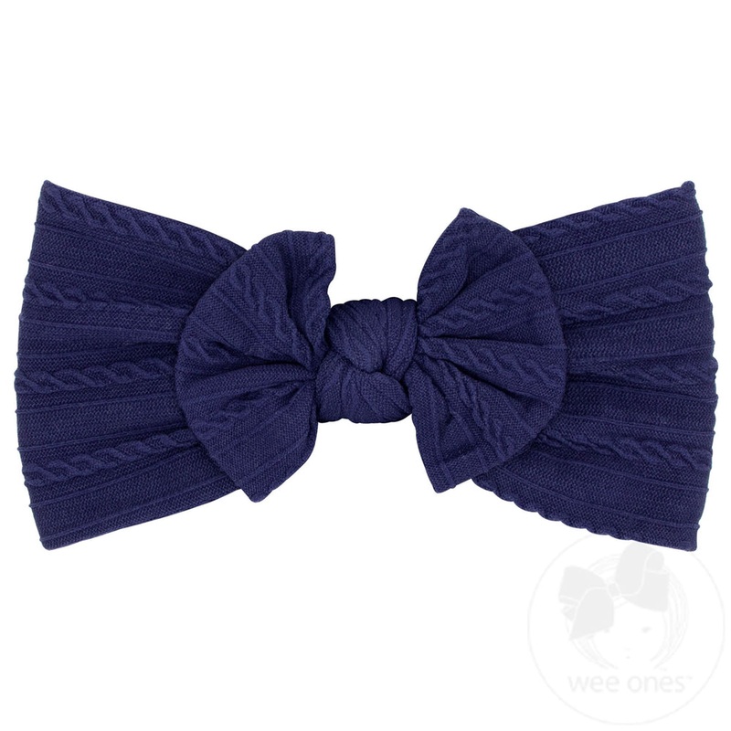 Wee Ones Soft Cable Knit Nylon Baby Band With Matching Bowtie LT Navy