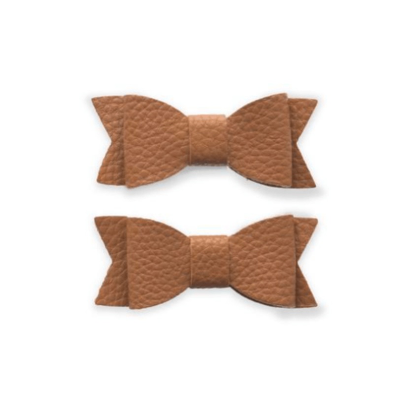 Baby Bling Camel Leather Bow Tie Clip