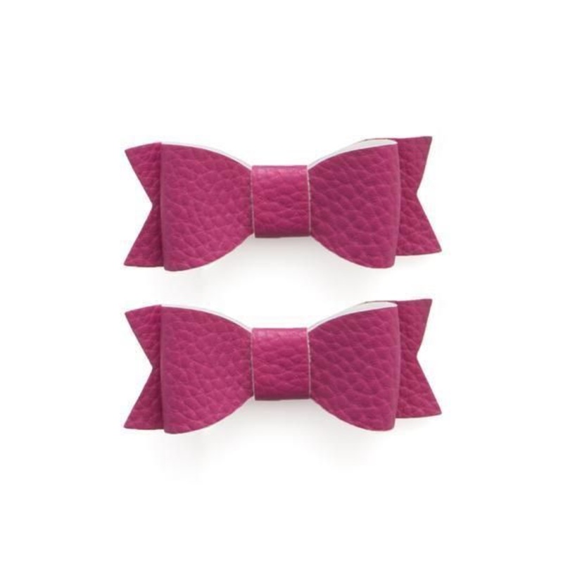 Baby Bling Hot Pink Leather Bow Tie Clips
