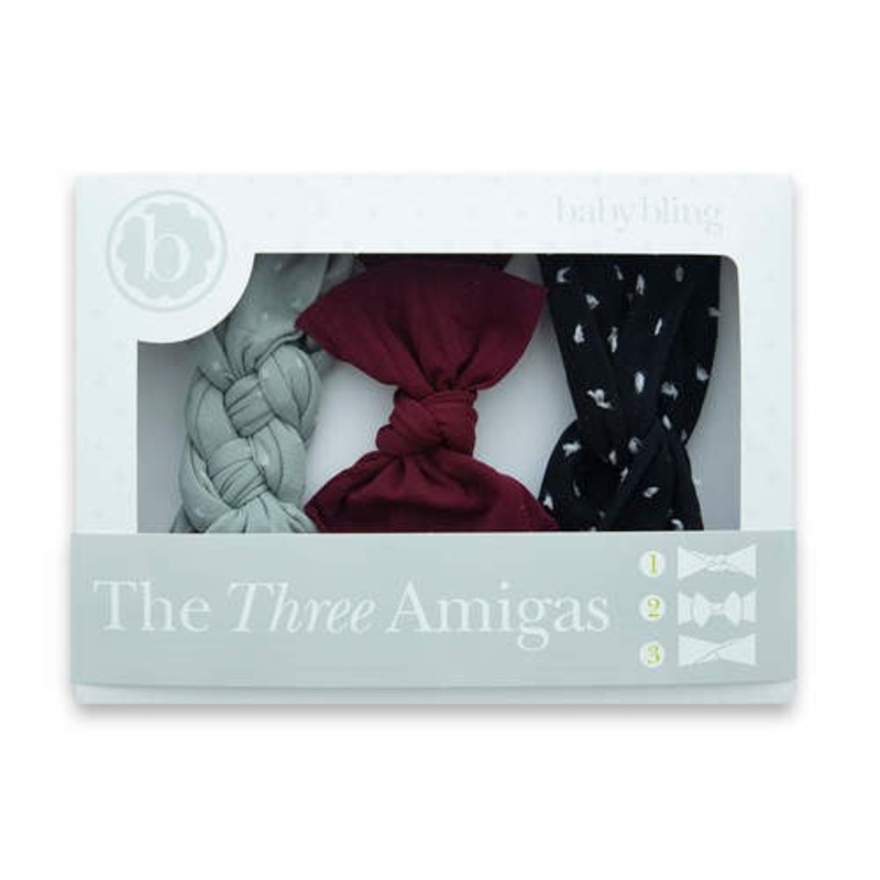 Baby Bling The Three Amigas Headbands Black Dot Burgundy Grey Dot