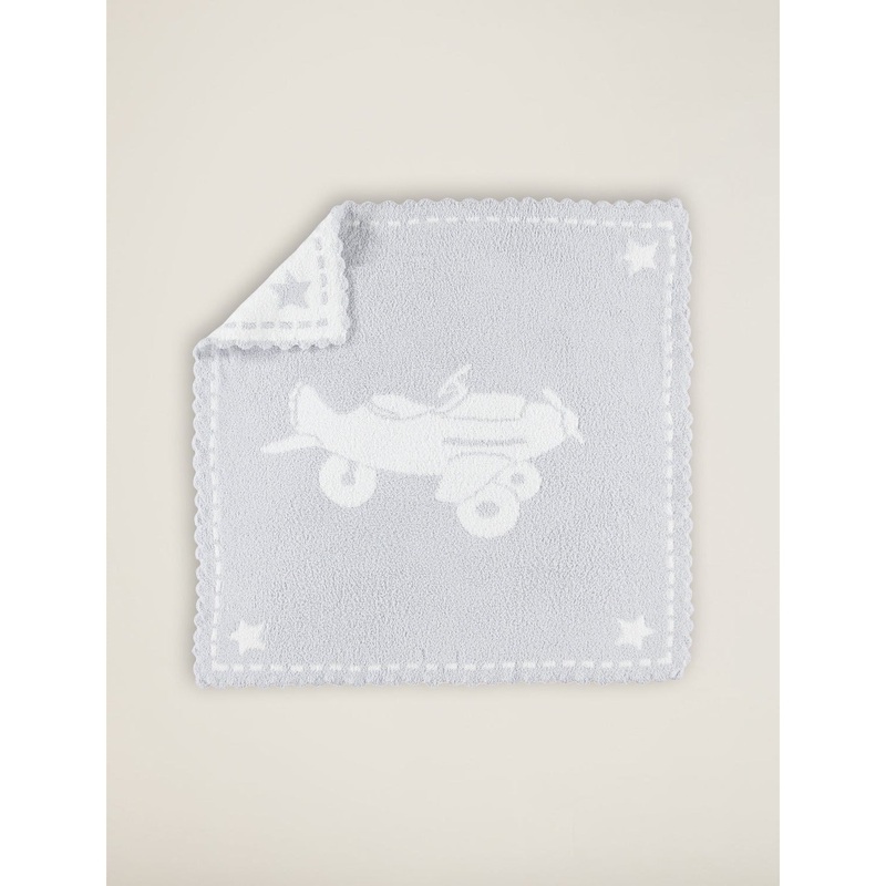 Barefoot Dreams Cozychic Scalloped Receiving Blanket, Blue / White / Airplane
