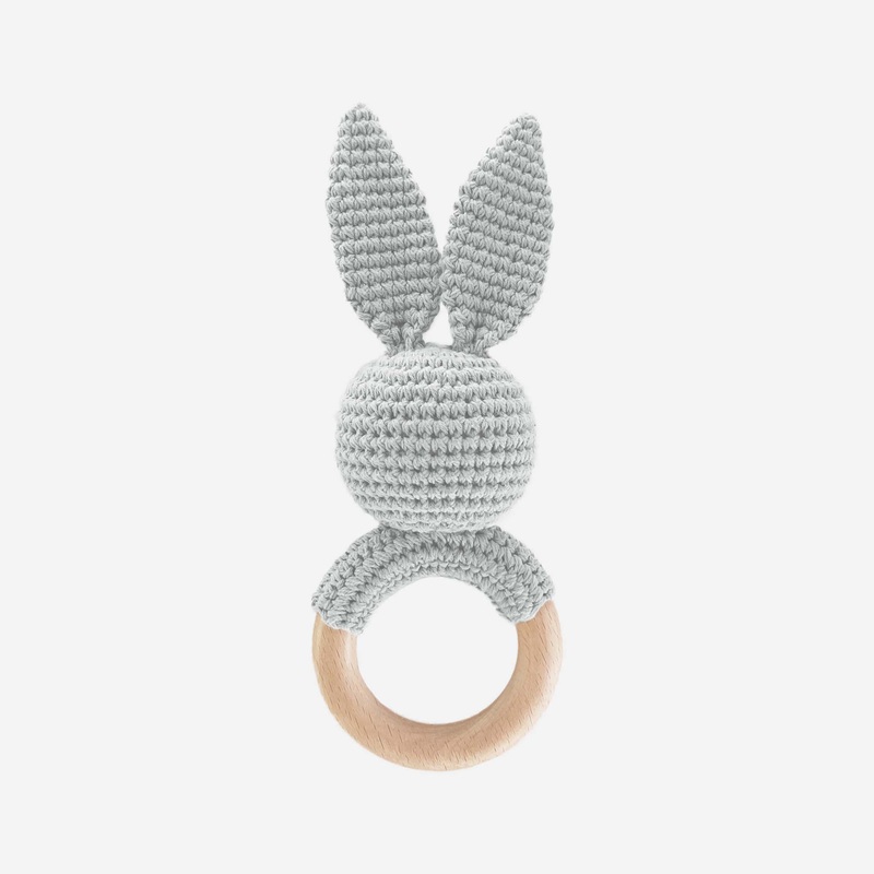 The Blueberry Hill Cotton Crochet Rattle Teether Bunny