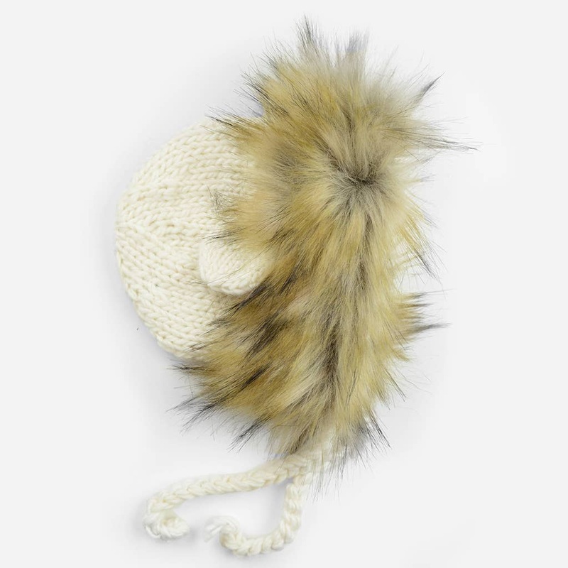The Blueberry Hill Lennon Lion Cream Acrylic Hand Knit Baby Hat, 0-3M