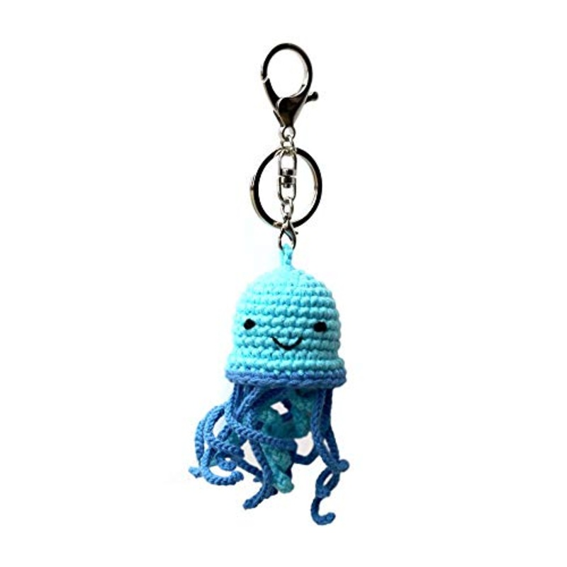 Cheengoo Hand Made Backpack Charm Clip and Keychain - Blue Jellyfish