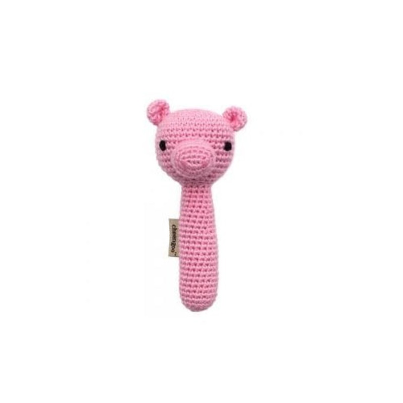 Cheengoo Organic Crocheted Pig Stick Rattle
