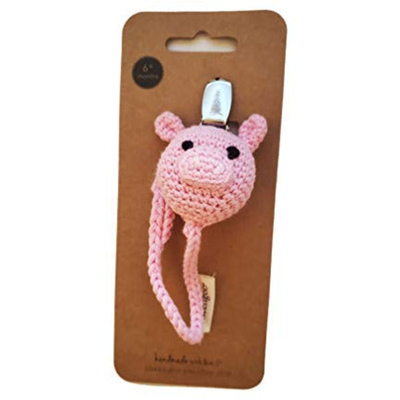 Cheengoo Pig Hand Crocheted Pacifier Clip