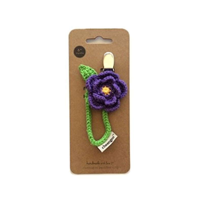 Cheengoo Purple Dahlia Hand Knit Pacifier Clip