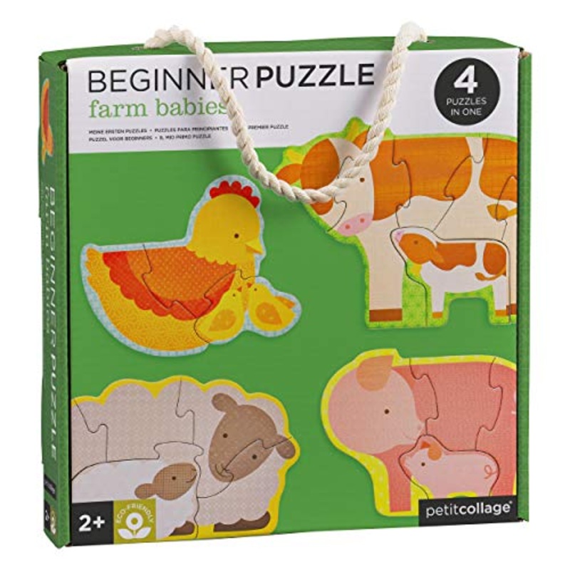Petit Collage Beginner Puzzle for Kids, Farm Babies  Includes 4 Mini Puzzles (3-5 Pieces Each)  Cute Animal Puzzles for Ages 2+  Makes a Great Gift Idea