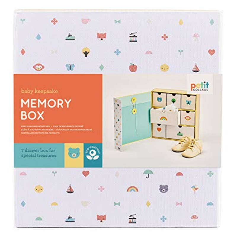 Petit Collage Newborn Baby Memory Box  Keepsake Box with 7-Drawers for All of Babys Firsts