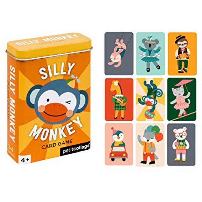 Petit Collage Silly Monkey Kids Card Game  Exciting and Colorful Family Game with Sturdy Storage Tin Included