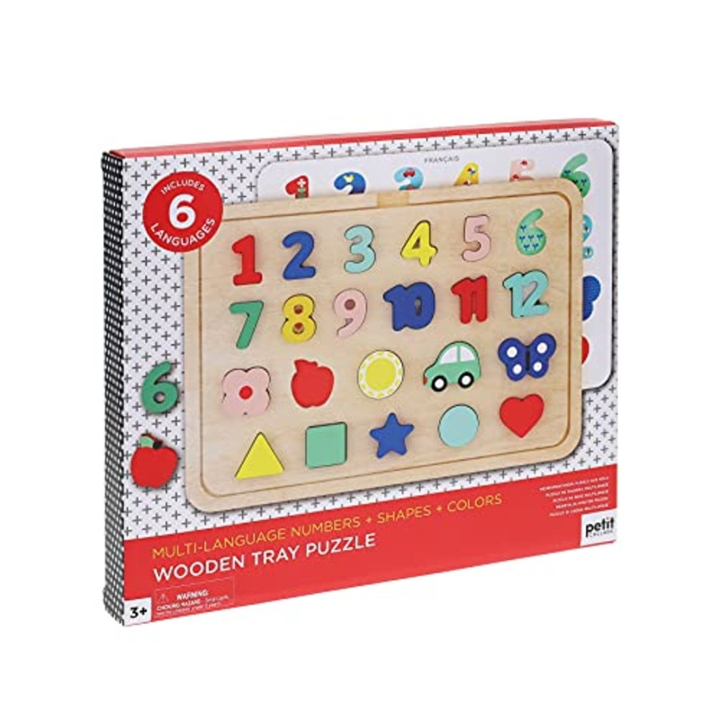 Petit Collage Wooden Tray Puzzle - Numbers, Shapes, Colors