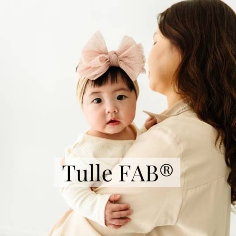 Baby Bling Bows - Baby Bling Tulle FAB soft nylon headband with tulle bow Pleated Rose Quartz
