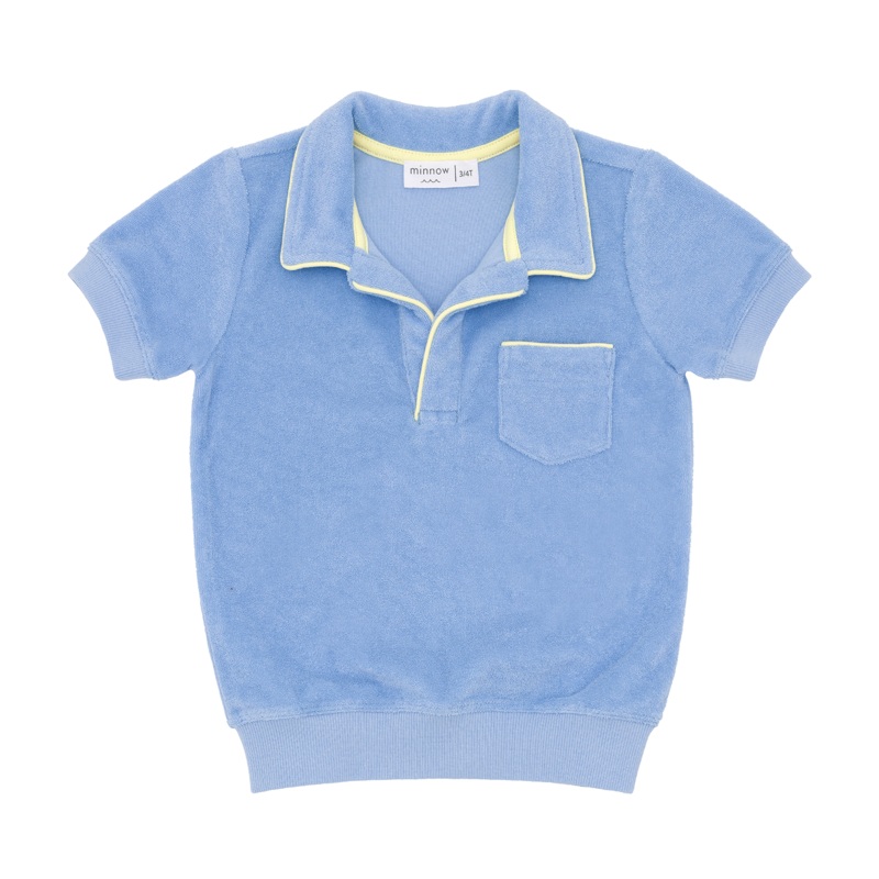 Minnow Unisex Clearwater Blue French Terry Polo With Ribbed Hem 1T