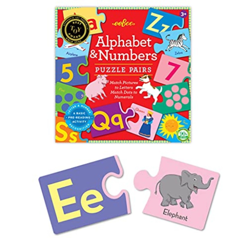 eeBoo Preschool Alphabet ABC and Numbers Puzzle Pairs for Toddlers