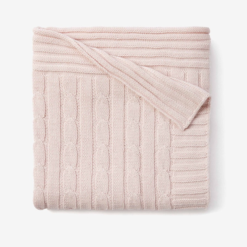 ELEGANT BABY CHALK PINK CABLE KNIT Cotton Baby Blanket