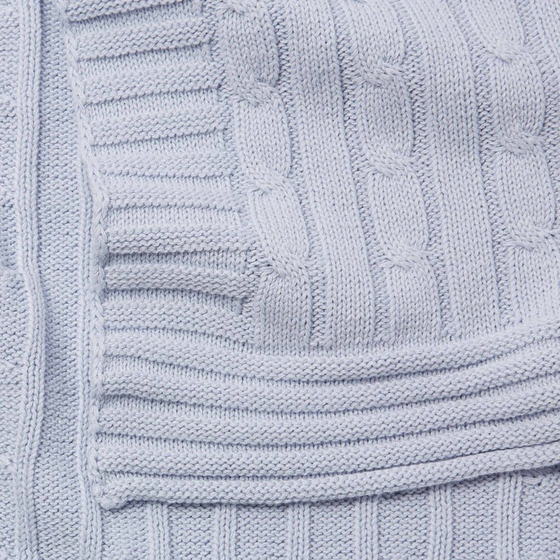 ELEGANT BABYPALE BLUE CABLE KNIT COTTON BABY BLANKET