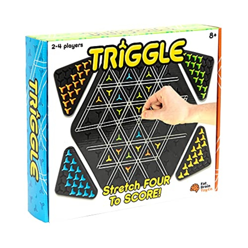 Fat Brain Toys Triggle - Stretch Four to Score [Fun Family Brainteaser Strategy Game for Kids, Teens, & Adults] Rubber Band Triangle Game
