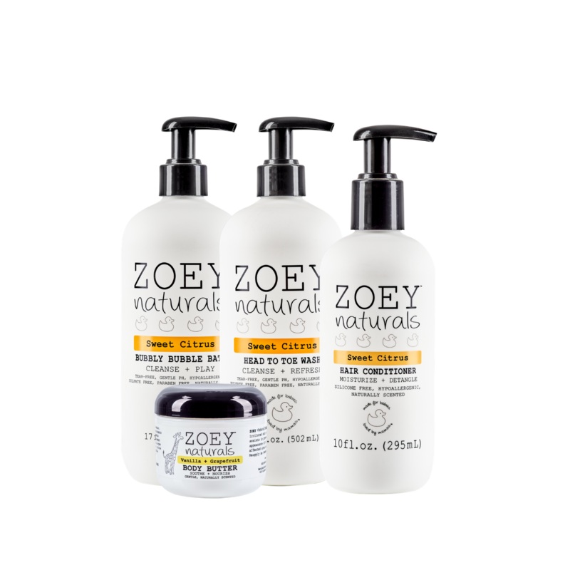Zoey Naturals Citrus Bubble Bath, Citrus Wash, Citrus Conditioner & Vanilla Grapefruit Body Butter Bundle
