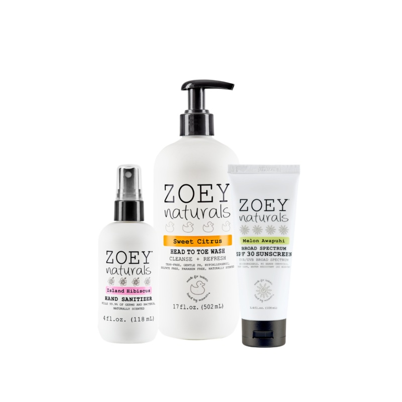 Zoey Naturals Citrus Wash, SPF 30 Sunscreen & Island Hibiscus Hand Sanitizer Bundle