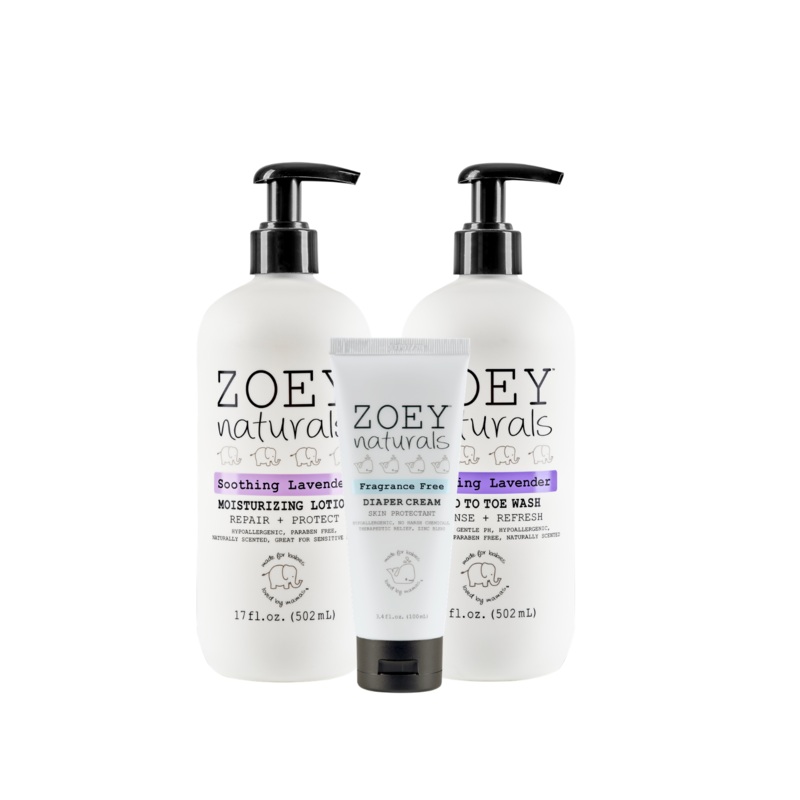 Zoey Naturals Lavender Wash, Lavender Lotion & Diaper Cream Bundle