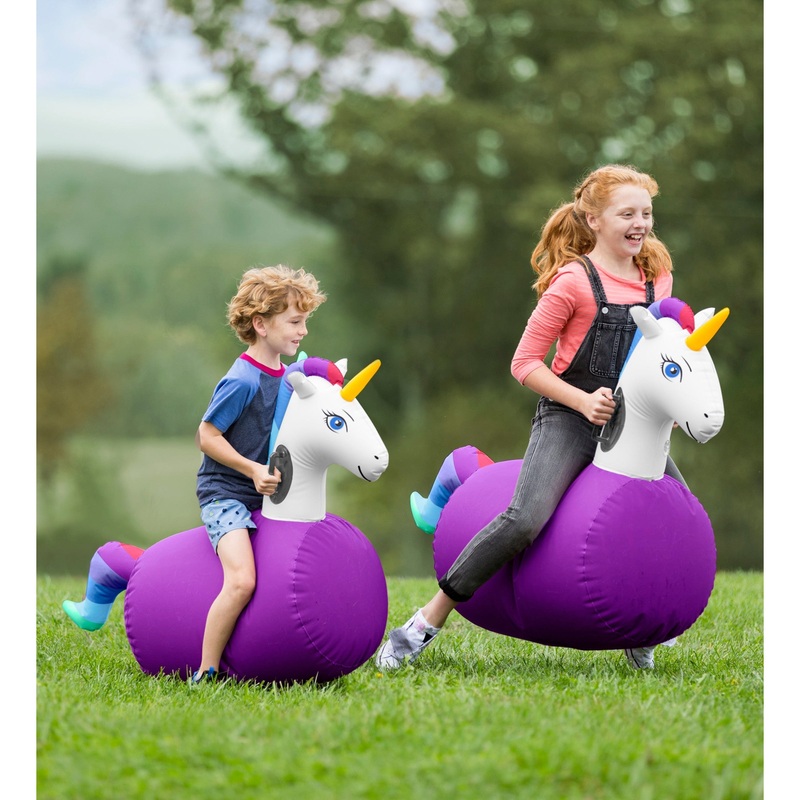 HearthSong Inflatable Ride-On Hop 'N Go Unicorns, Set Of 2