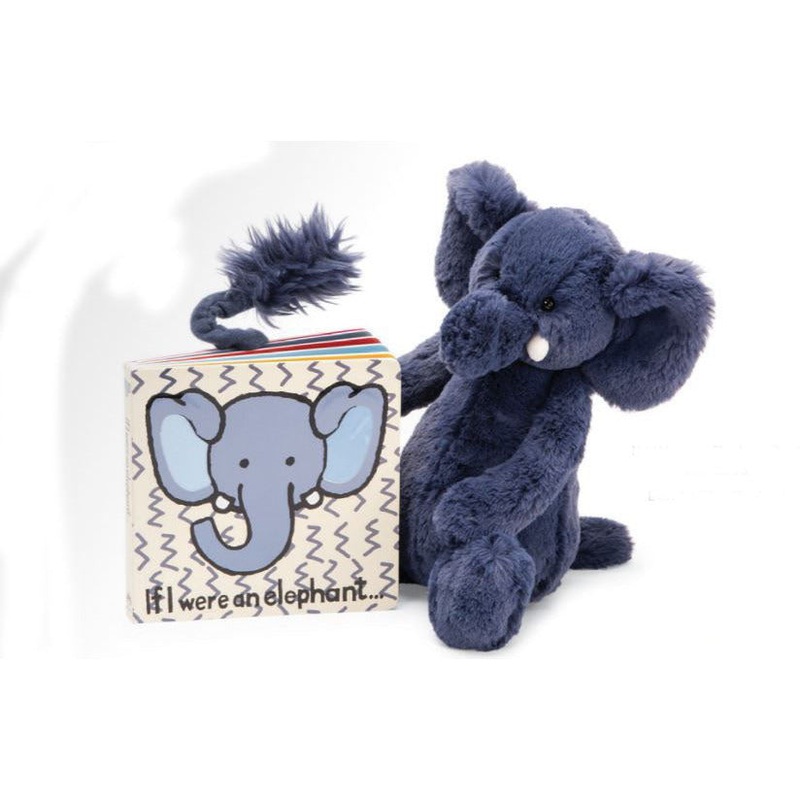 Jellycat If I Were An Elephant Book + Medium Bashful Blue Elephant