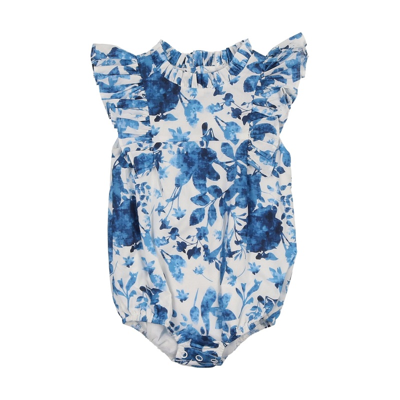 Maniere Blue Garden Romper, White Blue 6M