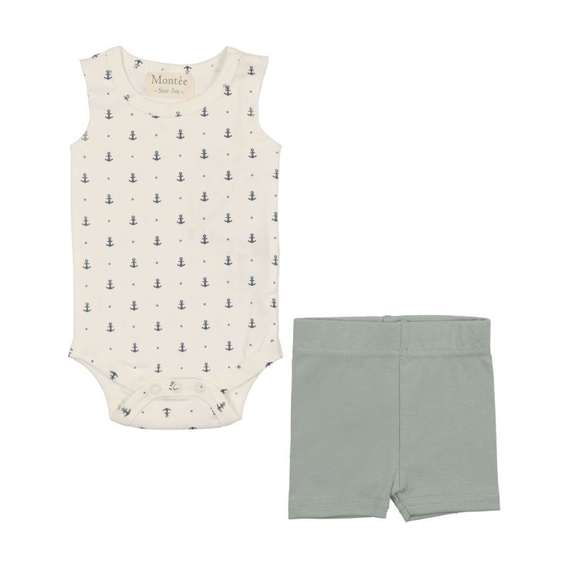 Maniere Boys Onesie Short Set, Crown/Denim Blue 3M