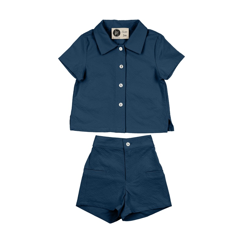 Maniere Textured Grid Boy'S Shorts Set, Royal Blue 9M