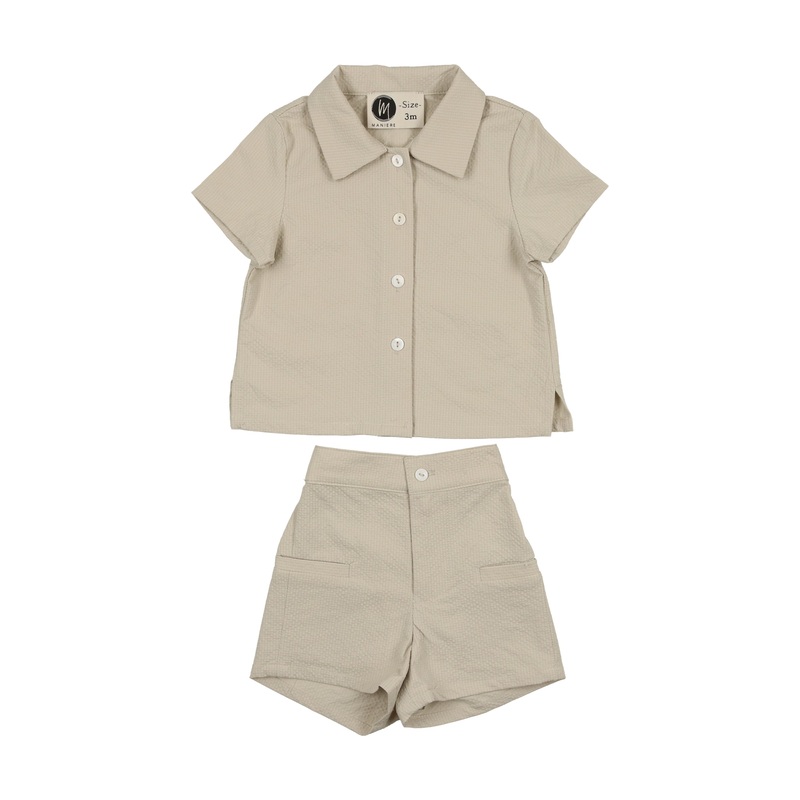 Maniere Textured Grid Boy'S Shorts Set, Sand 12M