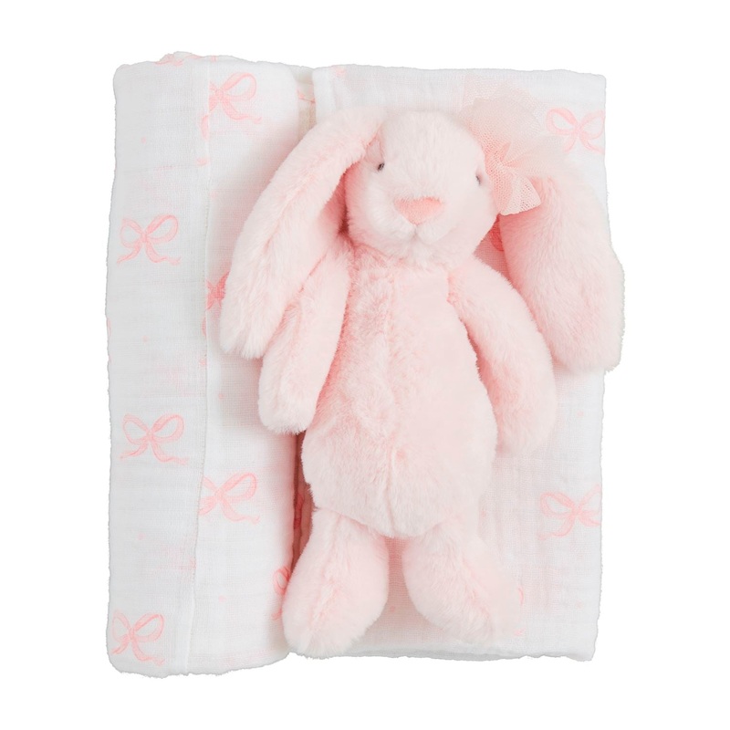 Mud Pie Bow Bunny Swaddle And Rattle