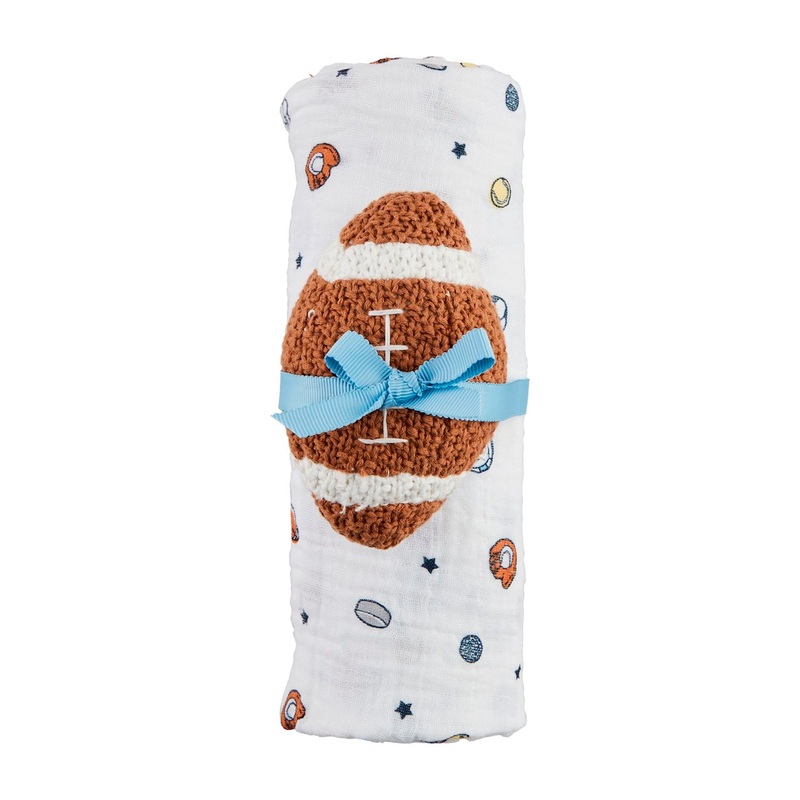 Mud Pie Sports Swaddle & Football Rattle Set