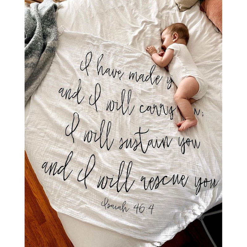 Modern Burlap Isaiah 46:6 Organic Cotton Muslin Swaddle Blanket