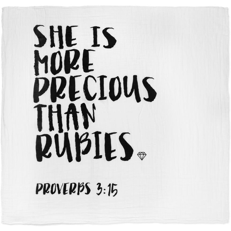 Modern Burlap Proverbs 3:15 Organic Cotton Muslin Swaddle Blanket