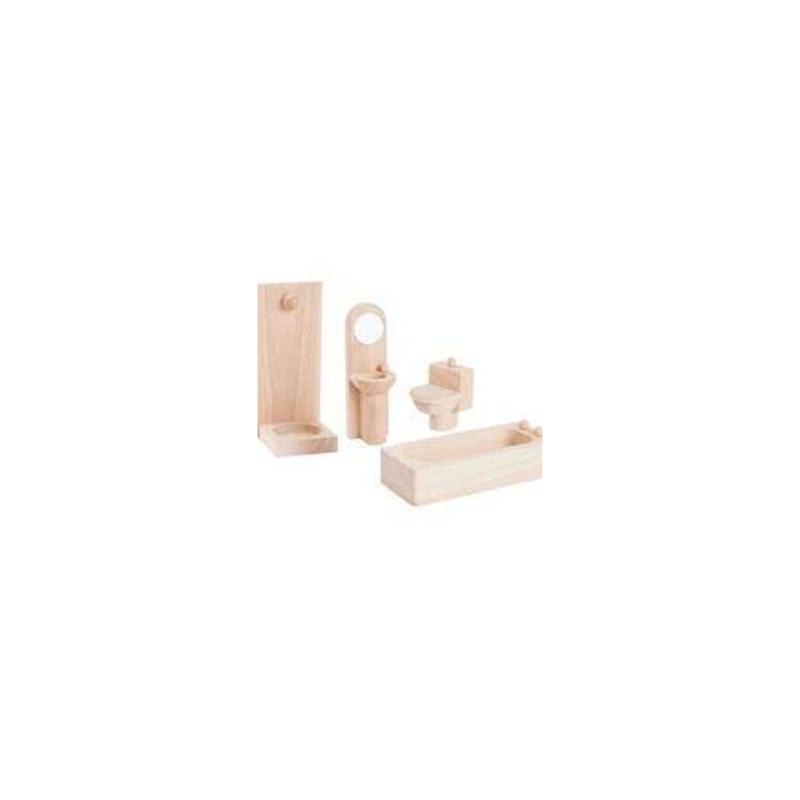 PlanToys Wooden Classic Line of Dollhouse Furniture- Bathroom Set