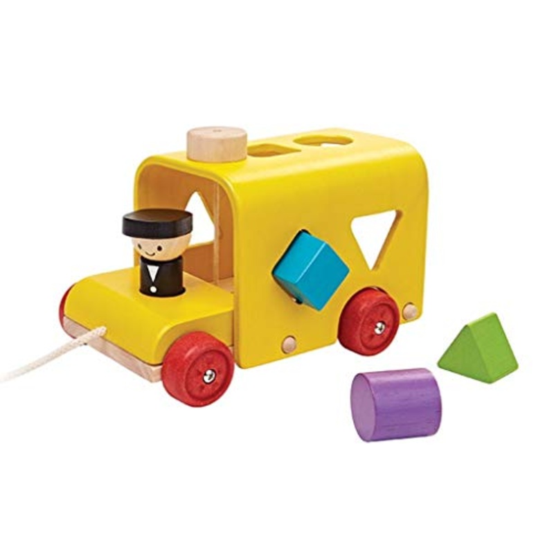 PlanToys Wooden Shape Sorting Bus Push and Pull Toddler Toy