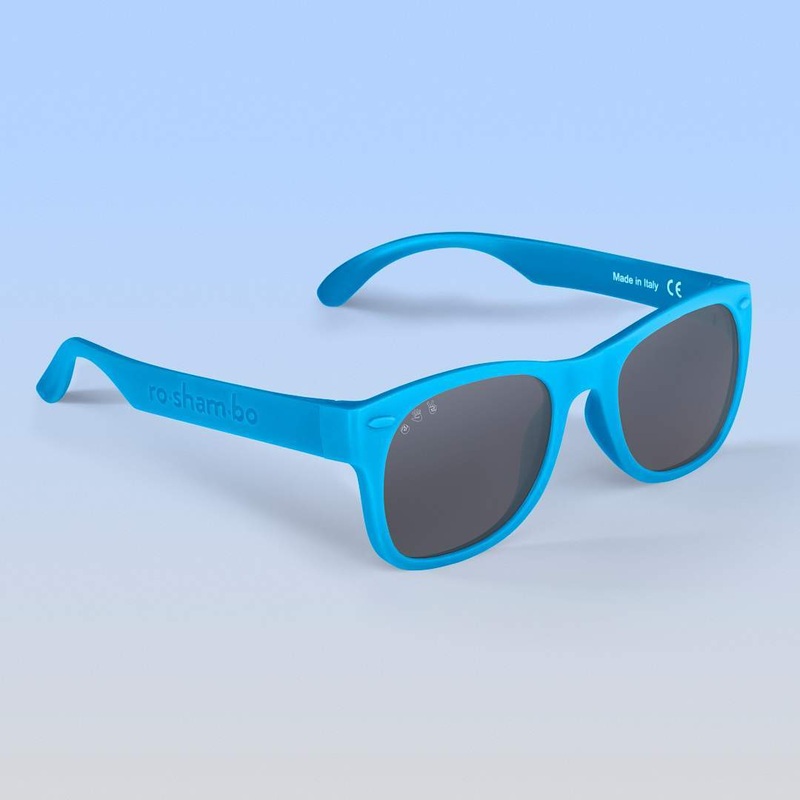 Roshambo Wayfarer Blue Baby Sunglasses (Grey Polarized), Ages 0-2