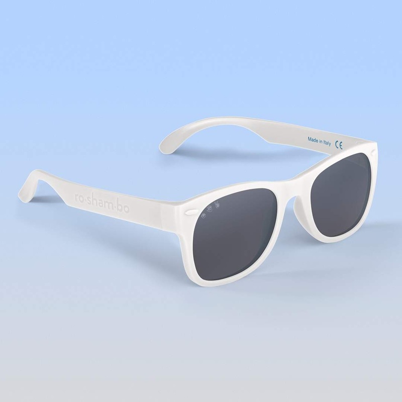 Roshambo Wayfarer White Junior Sunglasses (Grey Polarized), Ages 5+