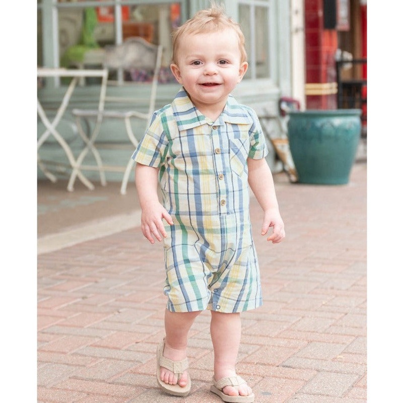 RUGGED BUTTS SAWYER PLAID ROMPER - 0-3 0-3