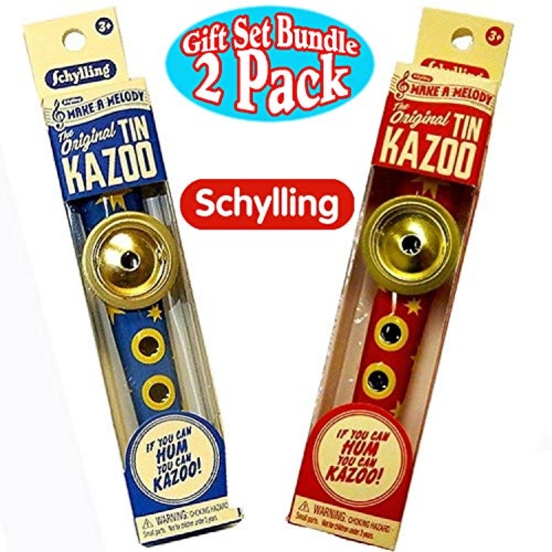 Schylling Toys Original Classic Tin Kazoo Blue/Yellow & Red/Yellow Gift Set Bundle - 2 Pack