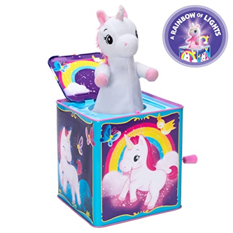 Schylling Toys Pop & Glow Unicorn Light Up Jack in The Box