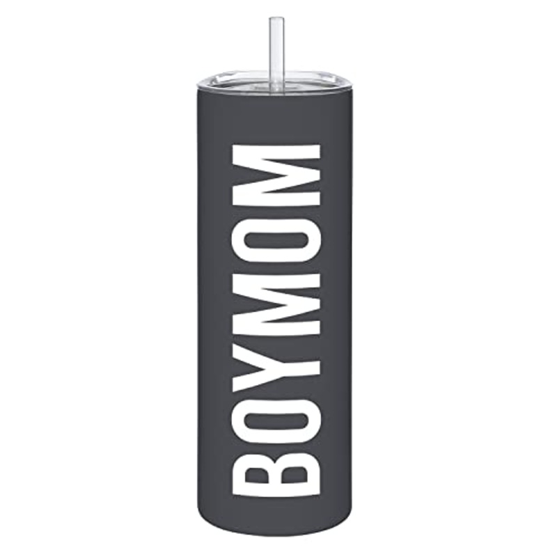 Stephan Baby Gift for Mom Matte Stainless Steel Skinny Tumbler With Straw, 20-Ounce, Boy Mom