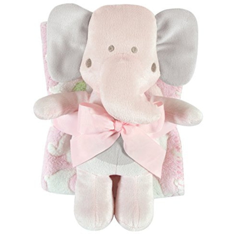 Stephan Baby Snuggle Fleece Crib Blanket and Plush Toy Set, Pink Elephant