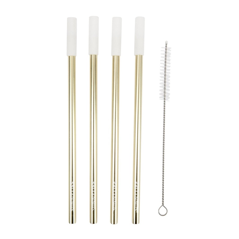 SunnyLIFE Reusable Metal & Silicone Straws Gold & White Set Of 4