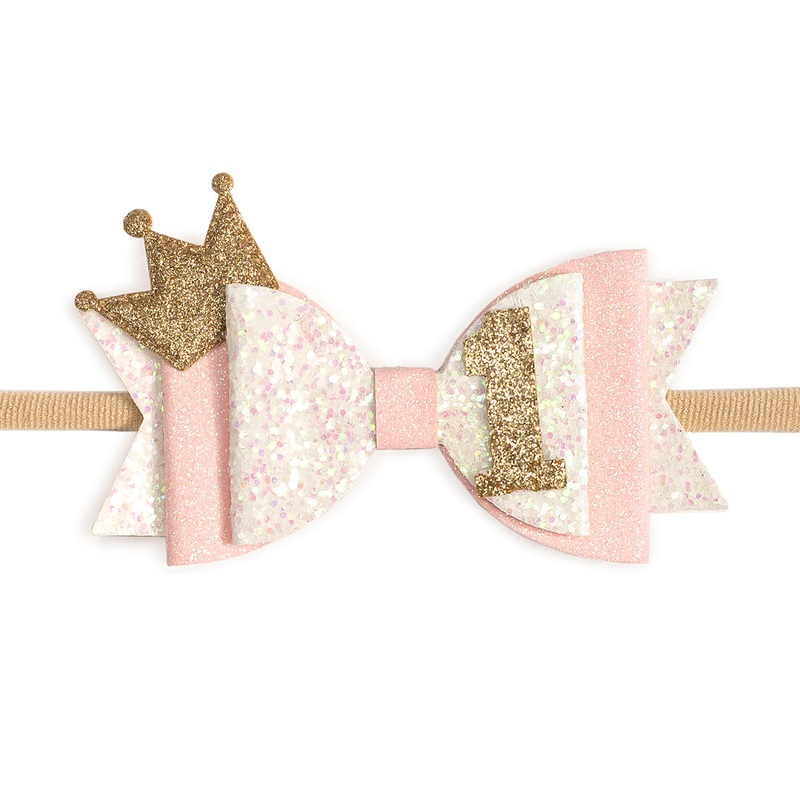 Sweet Wink 1st Birthday Crown Bow Soft Headband
