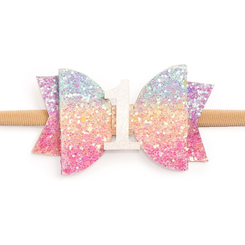 Sweet Wink 1st Birthday Pastel Rainbow Bow Baby Headband