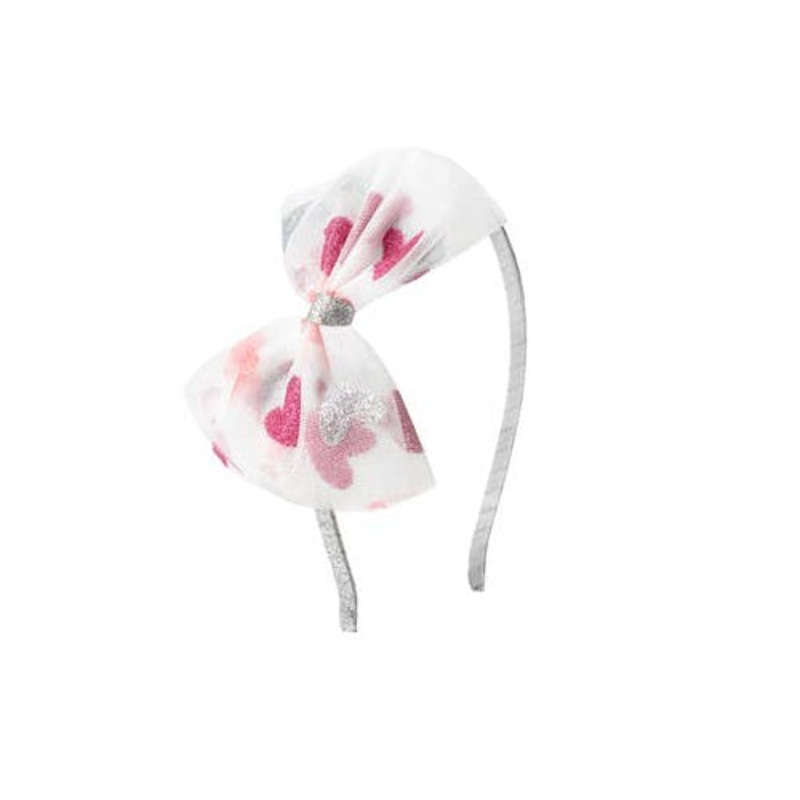 Sweet Wink Glitter Heart Tulle Bow Headband