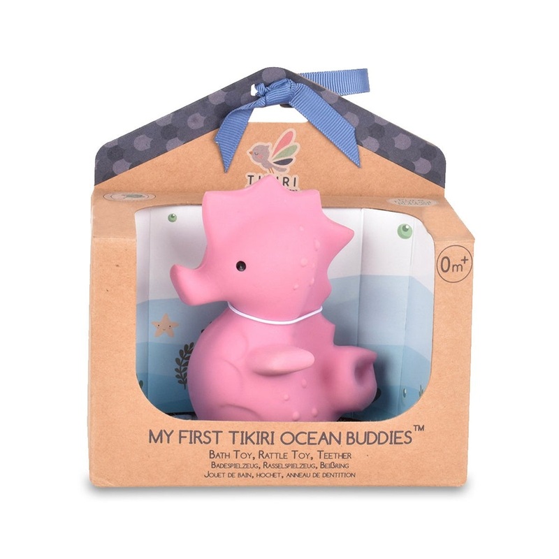 Tikiri Toys Sea Horse-Natural Organic Rubber Rattle, Teether & Bath Toy