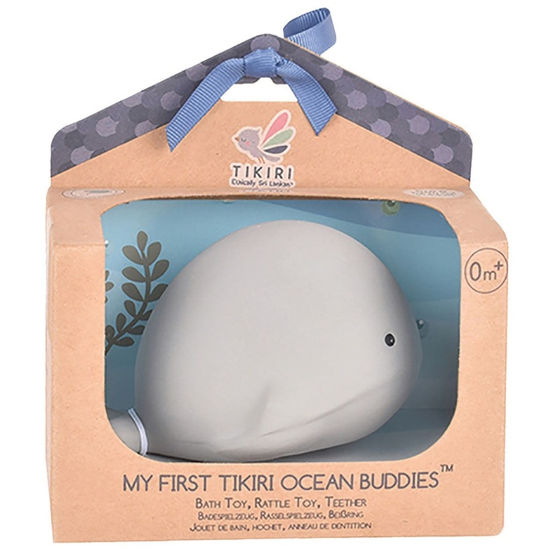 Tikiri Toys Whale  Natural Organic Rubber Teether, Rattle & Bath Toy