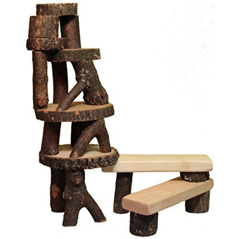 Tree Blocks Wooden w/Bark 22 Piece Math Real Wood Building Block Set - 954502